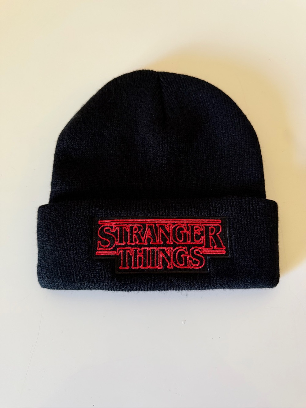 Stranger Things Black Beanie with Red Logo Patch